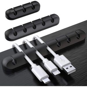 Kabel Organiseer Zwart - 5 kabels - Kabel houder- Kabel Clips - Silicoon- USB Winder - Bureau organiseer - Zelfklevend