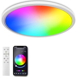 Moderne Platte Ronde Plafondlamp 30W 4000LM RGB LED Dimbaar - Afstandsbediening - Waterdicht IP55 - Kleurtemperatuur Instelbaar 3000K/4500K/6500K - Woonkamer Badkamer Hal