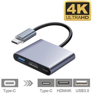 Innerlight® Connect+ USB C naar HDMI Adapter - Gray - Type-C to HDMI converter - USB C HUB - USB C naar USB C / USB 3.0 / HDMI - Geschikt voor Apple MacBook Air en Pro - Geschikt voor Samsung - Geschikt voor Microsoft Surface Pro