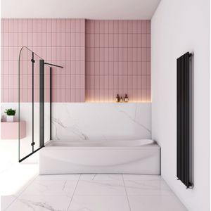 Badwand met 2 delig inklapbaar deur 120x140 cm en een zijwand 75cm ,6 mm helder EasyClean veiligheidsglas，mat zwarte profiel