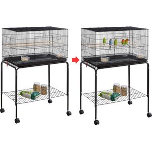 VELTRR® Luxe Grootte Papegaaienkooi op Wielen - Parkietenkooi - Grote Vogelkooi voor Binnen - Inclusief Speelgoed - Met Badhuis - Zwart