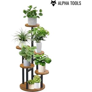 Alpha Tools - Plantenrek - Plantenstandaard - 6 delig - Zwart en Walnootkleurig - 82x33x34