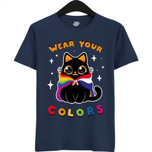 Dutch Pride Kitty - Volwassen Unisex Pride Flags LGBTQ+ T-Shirt - Gay - Lesbian - Trans - Bisexual - Asexual - Pansexual - Agender - Nonbinary - T-Shirt - Unisex - Navy Blauw - Maat S