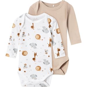 NAME IT BABY Romper NBNBODY - set van 2 Beige/Wit