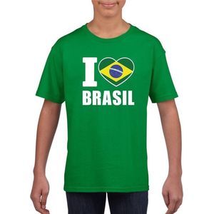 Groen I love Brazilie fan shirt kinderen 158/164