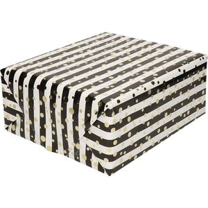 Inpakpapier/cadeaupapier metallic wit/zwart/goud gestreept 150 x 70 cm  - kadopapier / cadeaupapier/papier