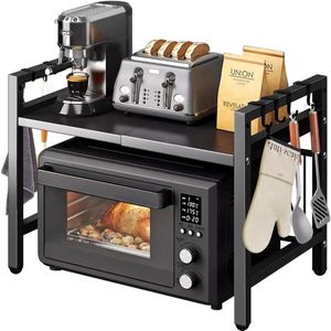 Uitbreidbare magnetronkast 42-64 cm – Keukenrek – Bovenkast voor magnetron – Ovenkast – Verstelbare magnetronplank – Kruidenrek – Keukenkast boven magnetron – Stevig metalen rek.