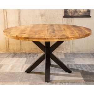 Meubelplaats Ronde Mango Eettafel Spider 120x120x77 cm - Industrieel Design - Massief Mangohout