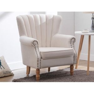 Fauteuil van crèmekleurige stof met klinknagels BATOUMI L 78 cm x H 90 cm x D 72 cm