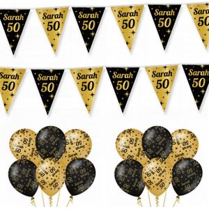 Sarah 50 Jaar Versiering Classy Black-Gold Feestpakket - Sarah 50 Jaar Decoratie - Ballonnen En Slingers Zwart Goud