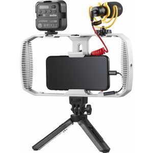 Godox VK1-LT Vlogging Kit (Lightning aansluiting) Inclusief: LED6R belichter - Diffusor - Bracket - Microfoon - Wind Cap - Windscreen schuim - Mini tripod - Smartphone Rig