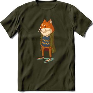 Casual vos T-Shirt Grappig | Dieren honden Kleding Kado Heren / Dames | Animal Skateboard Cadeau shirt - Leger Groen - S