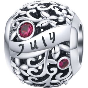 Geboortesteen maand Juli bedel | bedels voor armband | Roze Robijn zirkonia | bedels beads cadeau | Zilverana | geschikt voor alle bekende merken | 925 zilver | moederdag