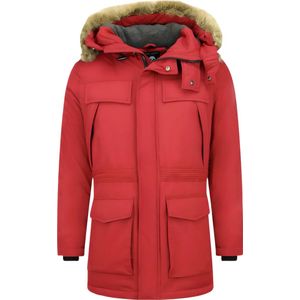 Lange Jas Heren - Winterjassen Heren Bontkraag - PI-891 - Rode Jas