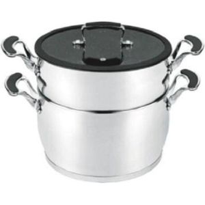 Royal Swiss Stoompan RVS - Couscous Pan - 12 Liter - Couscous Maker - Marmeren Coatingpan- met Platte Deksel