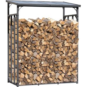 Metalen brandhoutrek antraciet 143 x 70 x 185 cm tuin brandhoutschuilplaats 18 m³ 25 SRM buiten stapelhulp-metaal-opslag.