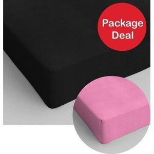 Package Deal 2x Dreamhouse Bedding Hoeslaken Katoen 70x200 - Zwart - Roze