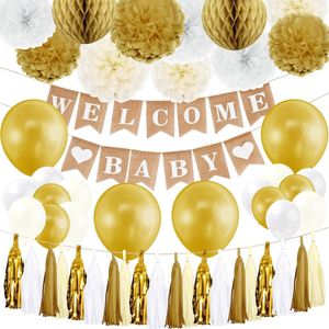 Bollabon® - Babyshower Versiering met Babyshower Slinger Goud - Geboorte Versiering - Slinger Welcome Baby - Kraamfeest Decoratie