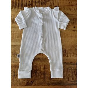 Boxpakje Ruffle Big Rib White - Wit - Little Adventure - Maat 50/56 - Effen wit - GOTS keurmerk