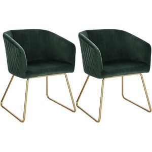 Rootz fluwelen eetkamerstoelen set van 2 - elegante stoelen - comfortabele zit - stevig en duurzaam - gouden metalen poten - antislip - eenvoudige montage - 76,5 cm hoogte - ondersteunt tot 120 kg