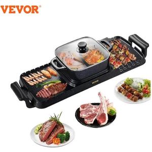 Vevor® - Elektrische BBQ - Pan Grill en Hot Pot - Krachtig 2400W - Draagbaar en Rookvrij - Afneembare Anti-aanbaklaag - BBQ - Gourmet - Grill - Koken - Grillen