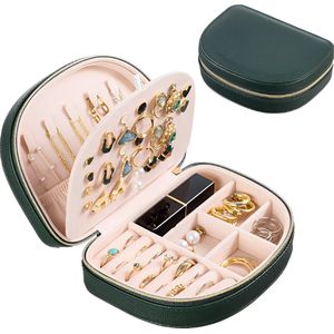 Sieradenetui groen voor op reis- Sieraden etui vrouwen met rits- Sieradenopberger op vakantie Maxi