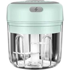 Mini Hakmolen Elektrisch, Groentesnijder - Keukenmolen - Chopper - Oplaadbaar - Knoflookpers - Kruidenmolen - Uiensnijder - Uienhakker - Groentehakker - Groentemaler -Smoothie maker - Fruit snijder - Mini blender -  Groen 250 ML