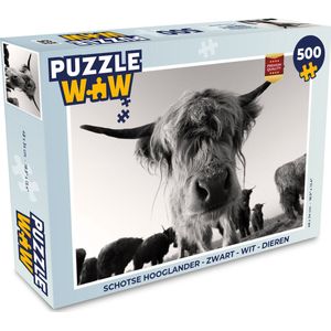 Puzzel Schotse Hooglander - Zwart - Wit - Dieren - Legpuzzel - Puzzel 500 stukjes