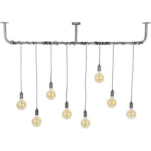 Industriële hanglamp Wikkel | 8 lichts | oud zilver | 176x12x150 cm | eettafel / woonkamer | metalen design verlichting | modern / robuust