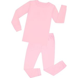 Elowel - Unisex 'Volle Kleur' Pyjama, 2 Delig, 100% Katoen, Comfortabel, Slim fit Broek | 12 Jaar | Lichtroze