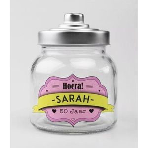 Snoeppot - Sarah - Gevuld met heerlijke een mix van verpakte toffees - In cadeauverpakking met gekleurd lint