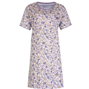 Tenderness Dames Nachthemd - Slaapkleed - Gebloemd - 100% Katoen - Licht Blauw - Maat XL