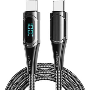 Essager 100W USB-C Snellaad Kabel met Digitale Display 5A 2M Zwart