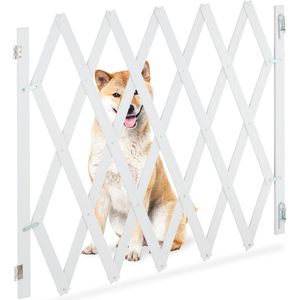 Relaxdays uitschuifbaar hondenhekje - tot 140 cm - schuif traphekje - veiligheidshekje wit
