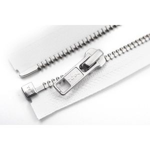 YKK Metalen Deelbare rits, maat 5, zilver/nikkel, 80 cm geremde sluiter - Wit (501), Geschikt voor bijvoorbeeld jassen.