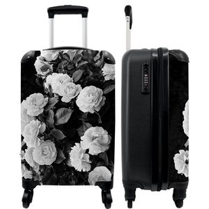 NoBoringSuitcases.com - Koffer - Bloemen - Zwart wit - Natuur - Planten - Rozen - Past binnen 55x40x20 cm en 55x35x25 cm - Trolley handbagage - Valiezen met wieltjes volwassenen - Reiskoffer op wielen - Rolkoffer lichtgewicht