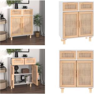 vidaXL Dressoir 60x30x75 cm massief grenenhout en rattan wit - Dressoir - Dressoirs - Kast - Wandkast