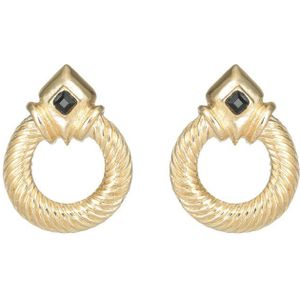 Emilie collection - oorbellen - goudkleurig - steen zwart - rond