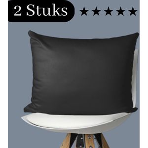 Droomtextiel Kussenslopen Katoen Satijnen Zwarte 60 x 70 cm - Set van 2 - Anti allergeen - Huidverzorging - Haarverzorging - Hoogwaardige Kwaliteit - Super Zacht