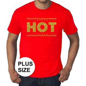 Grote maten Hot t-shirt -  rood met gouden glitter letters - plus size Hot t-shirt  heren XXXL