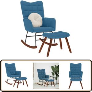 vidaXL Schommelstoel met krukje - Fluweel - Blauw Schommelstoel Met Kruk - Schommelstoelen Met Krukken - Stoel - Schommelstoel