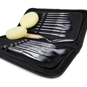 15 Piece Artify Brush Set for Acrylic Oil Paints Watercolour - Includes Knife, Sponges & Carry Bag