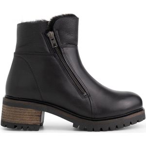 Mysa Leliana dames leren enkellaarzen - Gevoerde boots - Zwart Leer