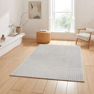 Flycarpets Laagpolig Medea Theora - Japandi Halve Cirkels Vloerkleed - grijs - 200x280 cm