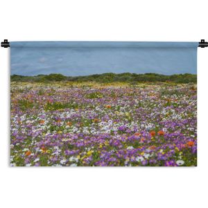 Wandkleed Bloemenweide - Bloemenweide vol kleurrijke bloemen Wandkleed katoen 60x40 cm - Wandtapijt met foto