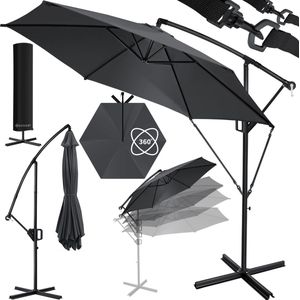 KESSER® Zweefparasol met voet 350cm x 350cm - Parasol 360° Draaibaar Incl. Beschermhoes Tuinparasol - Antraciet Ø 3,5m