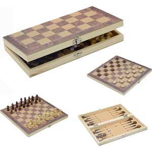 Schaakset 3 in 1 - Dambord - Backgommen - Schaakbord met stukken - Schaakspel - Schaakpakket - Dambordspel - Dammen - Damspel - Backgammonspel - Backgammon - Tavla - Tawle - Trictrac - Narde - Acey-deucey