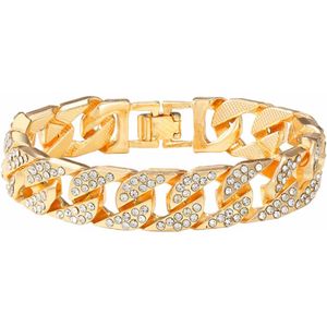 Fako Bijoux® - Iced Out Cuban Link Armband Zirkonia - 20cm - 13mm - Dames & Heren Armband - Goudkleurig