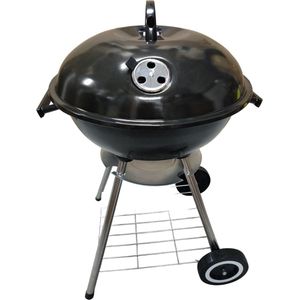 Premfy Luxe Kogelbarbecue - Houtskoolbarbecue - Ronde Barbecue op Wielen - SET met 2 Grillrollen, BBQ Hoes, en Grilltangen SET - 46x76 cm - Instelbaar Luchtrooster - Grilloppervlak Ø 45 cm - Met As Vanger - Zwart