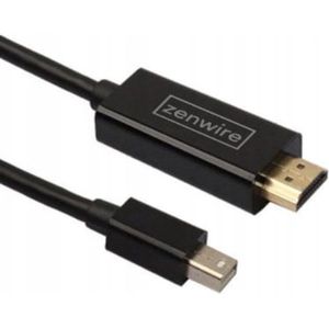 Zenwire Mini DisplayPort naar HDMI kabel - Adapter mini Display Port 2.0 HDMI - 4K Ultra HD - Thunderbolt 2.0 naar HDMI adapter - Kabel Adapter - 180 cm - Plug & Play - Compatibel met Windows, Mac, Linux en Android - Zwart